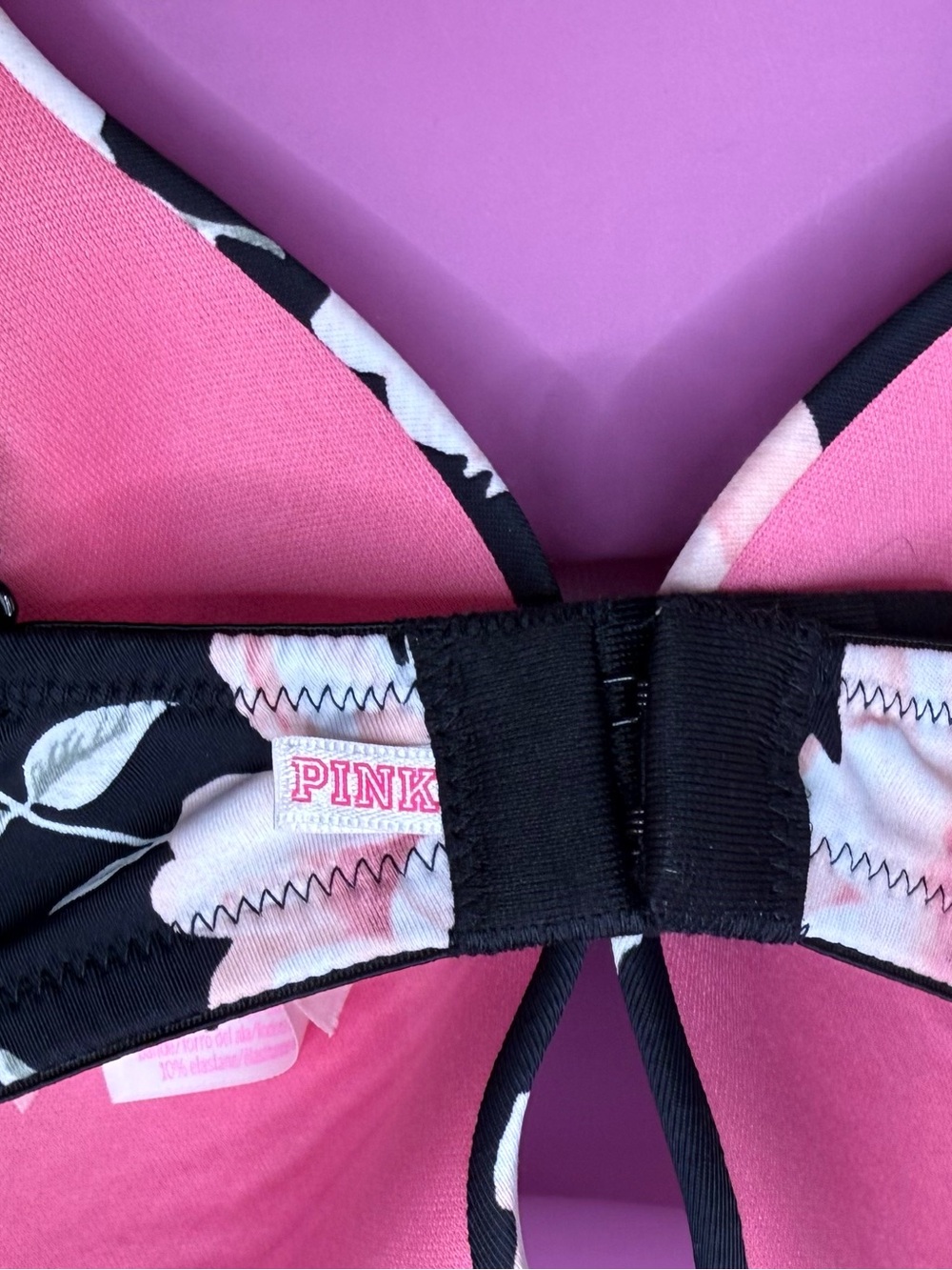 PINK Victoria's Secret Black Bra with Soft Pink Floral Print - Picture 2 of 2